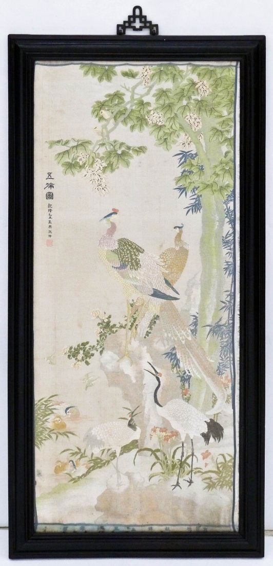 Antique Chinese Pheasant Silk Embroidered Panel in (1 of 2)