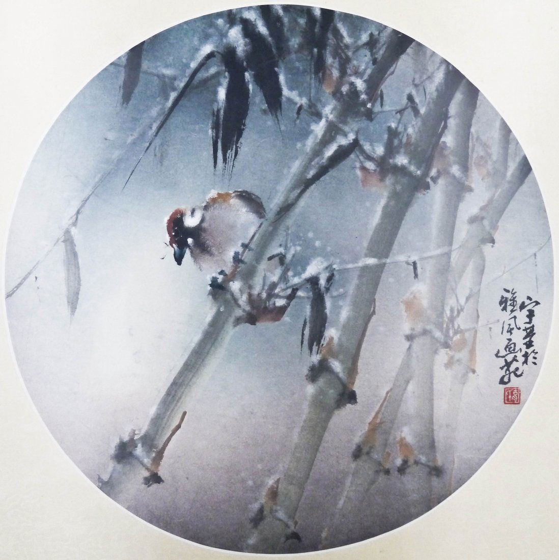 3pc Chinese Modern Round Paintings Framed 24.5''x24.5'' (1 of 6)