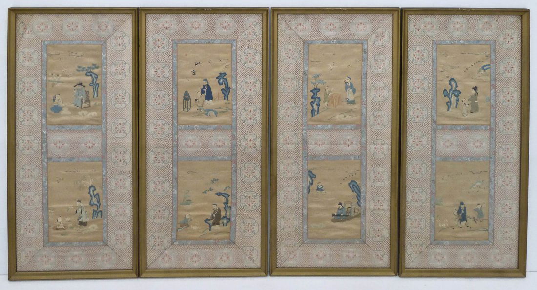 4pc Set of Antique Chinese Silk Embroidered Panels (1 of 2)