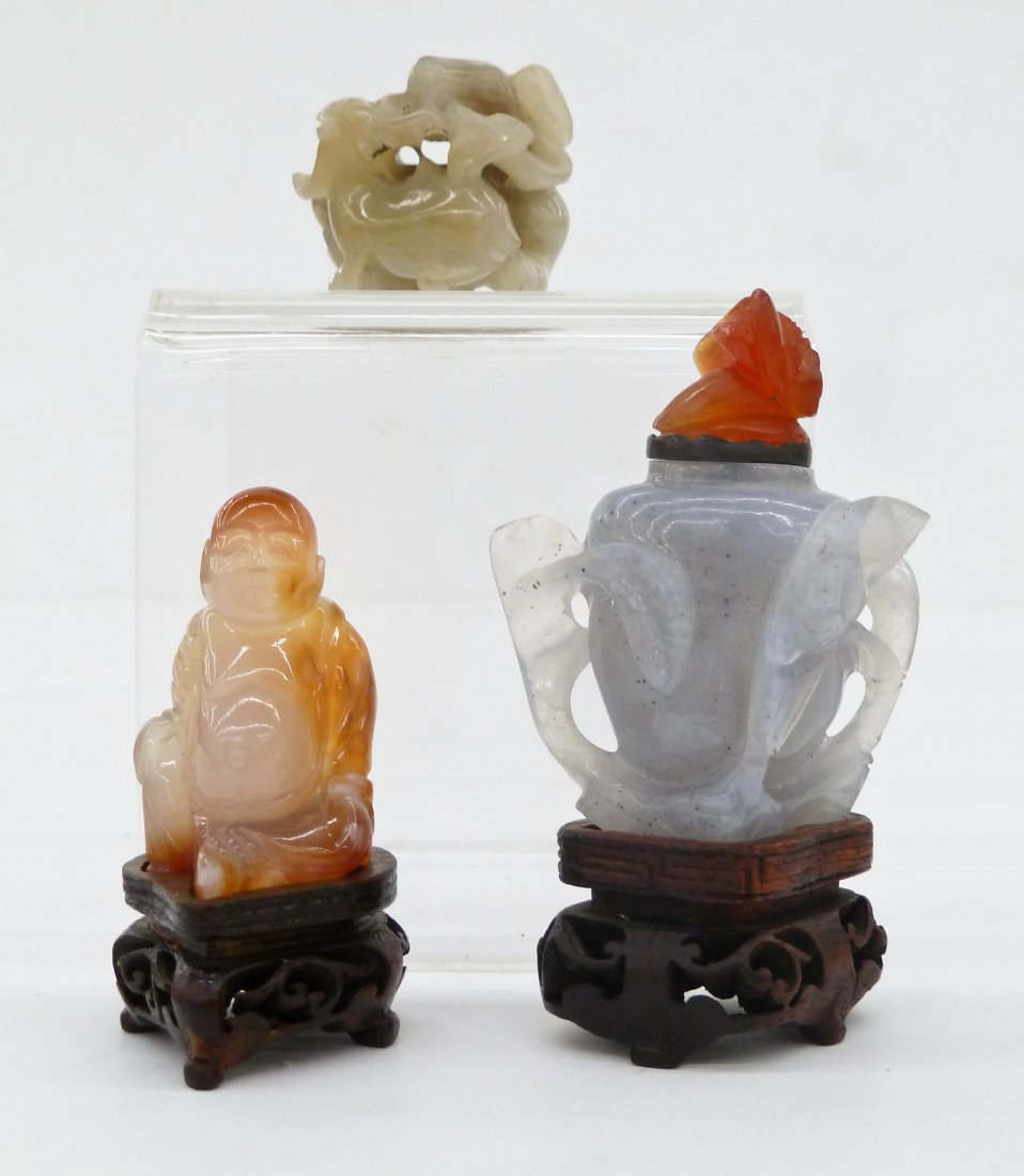 3pc Antique Chinese Carnelian & Jade Miniatures. (1 of 2)