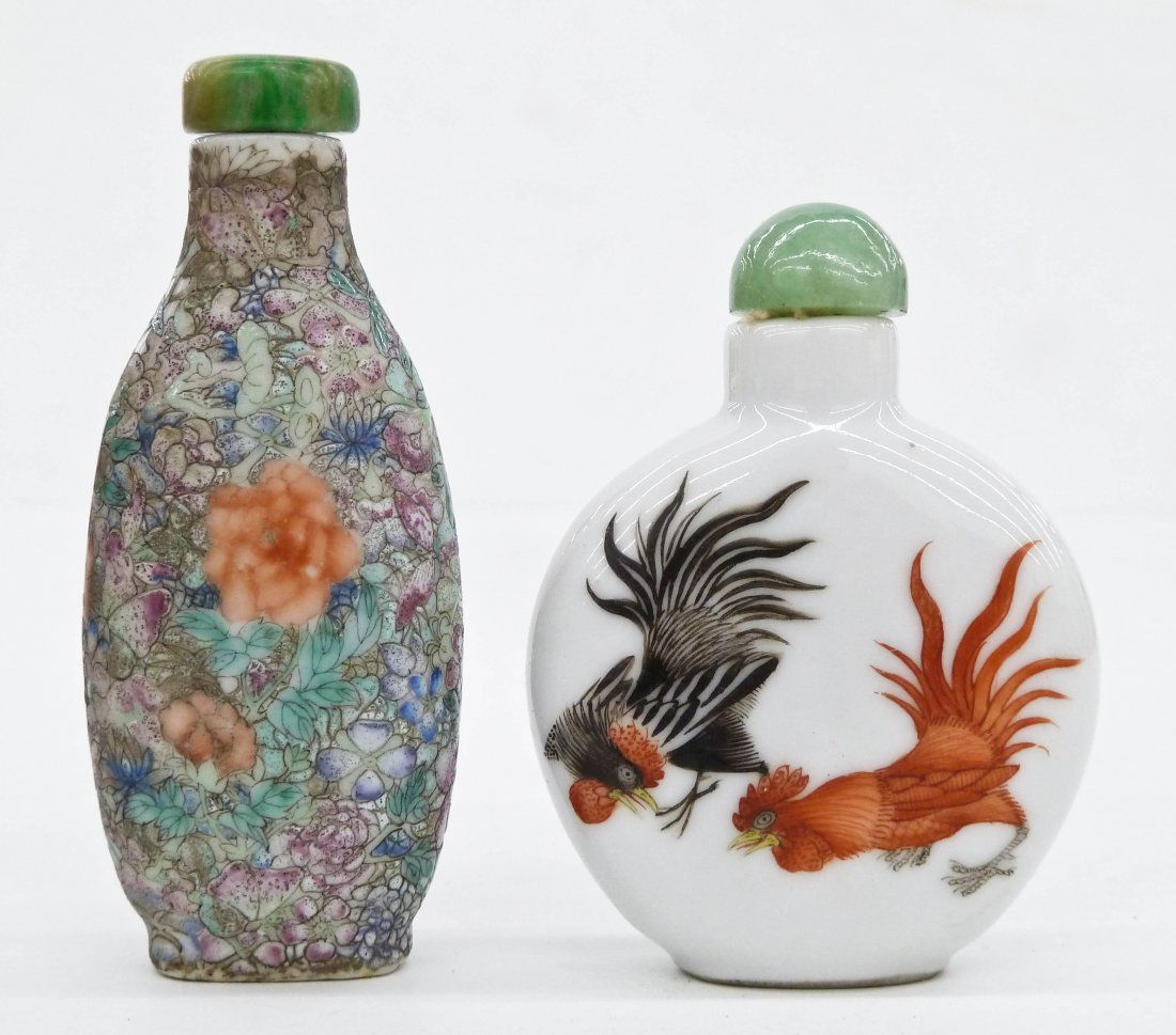 2pc Antique Chinese Porcelain Snuff Bottles. Includes a (1 of 3)