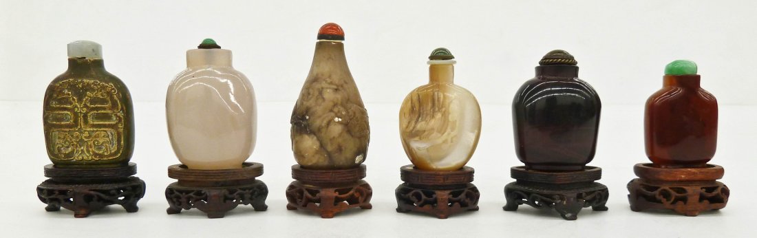 6pc Old Chinese Snuff Bottles with Loose Stands. Sizes (1 of 3)