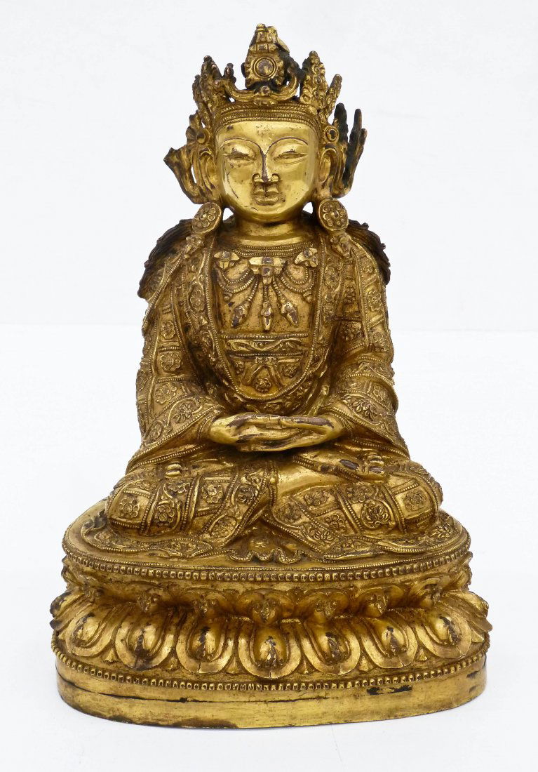 Antique Chinese Gilt Bronze Seated Buddha 9.5''x6.5''. (1 of 4)