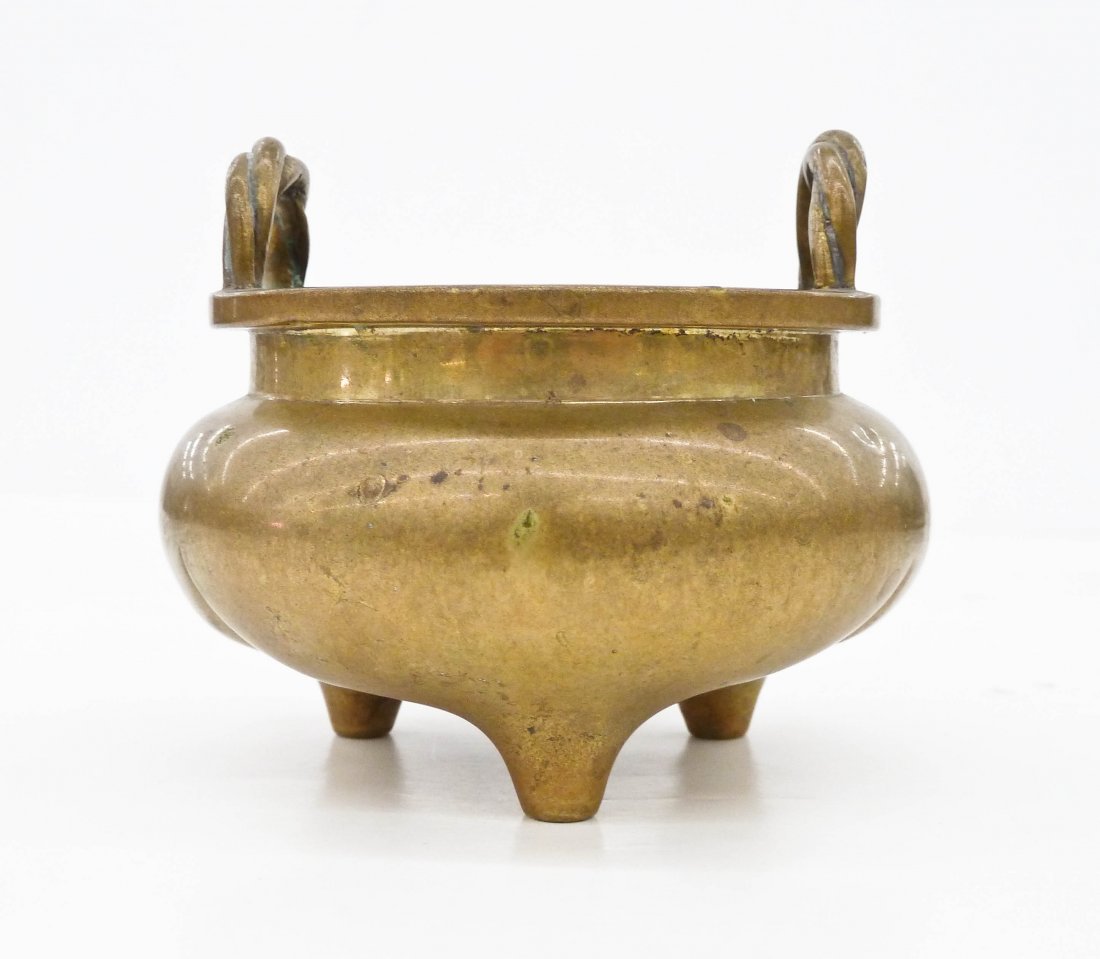 Antique Chinese Brass Tripod Censer 3''x3.5''. Handled (1 of 4)