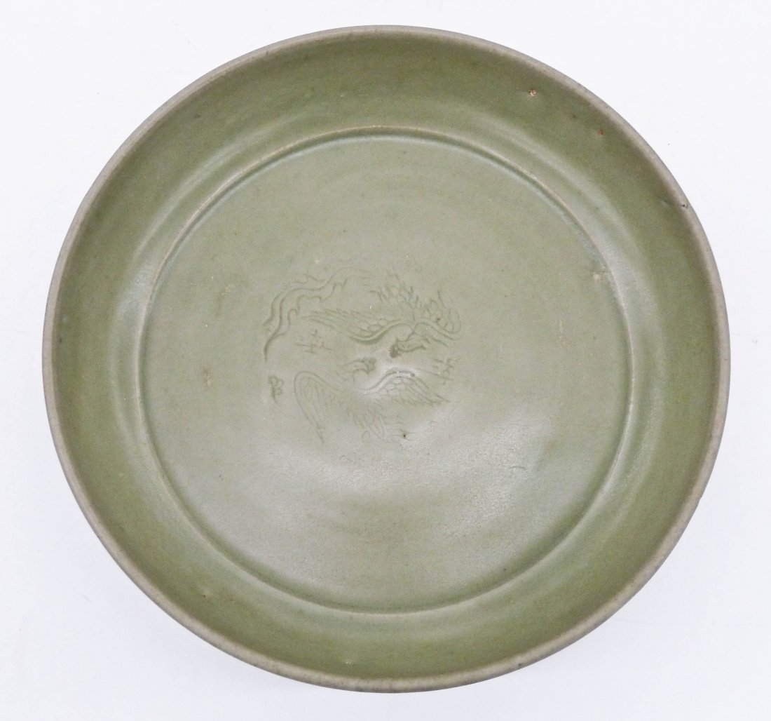 Chinese Ming Longquan Celadon Bowl with Phoenix Motif (1 of 3)