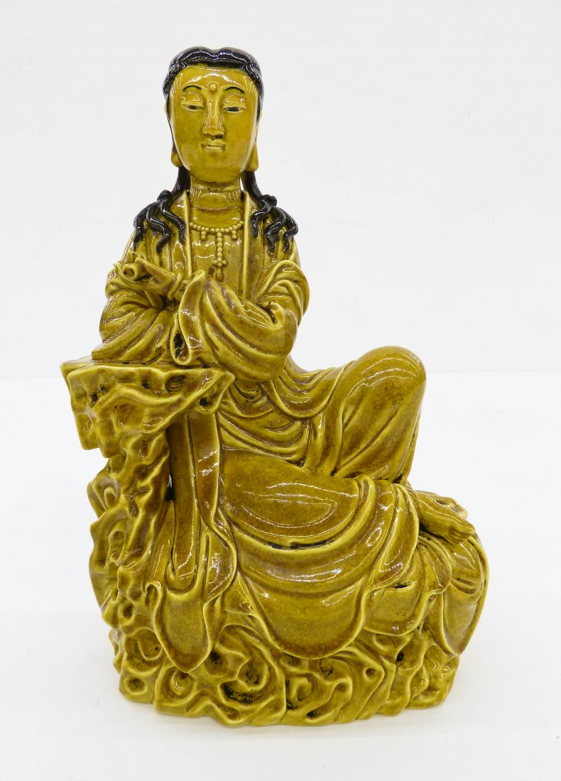 Antique Chinese Yellow Glazed Guanyin Porcelain Figure (1 of 4)