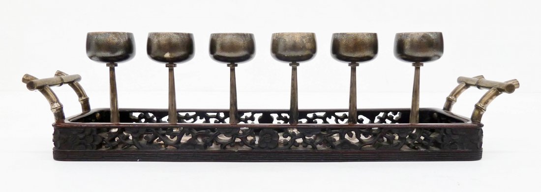 7pc Chinese Zee Sung Export Silver Liquor Set. Includes (1 of 3)