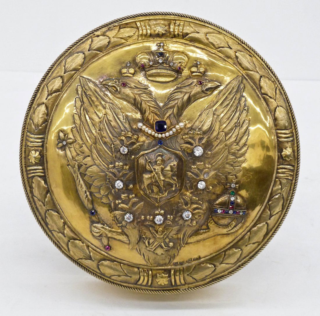 Antique Russian Silver Jeweled Round Box 3''x8''. (1 of 5)