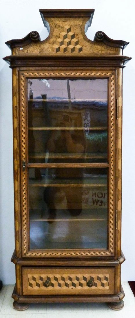 Antique Austrian Parquetry Inlaid Curio Display Cabinet (1 of 3)