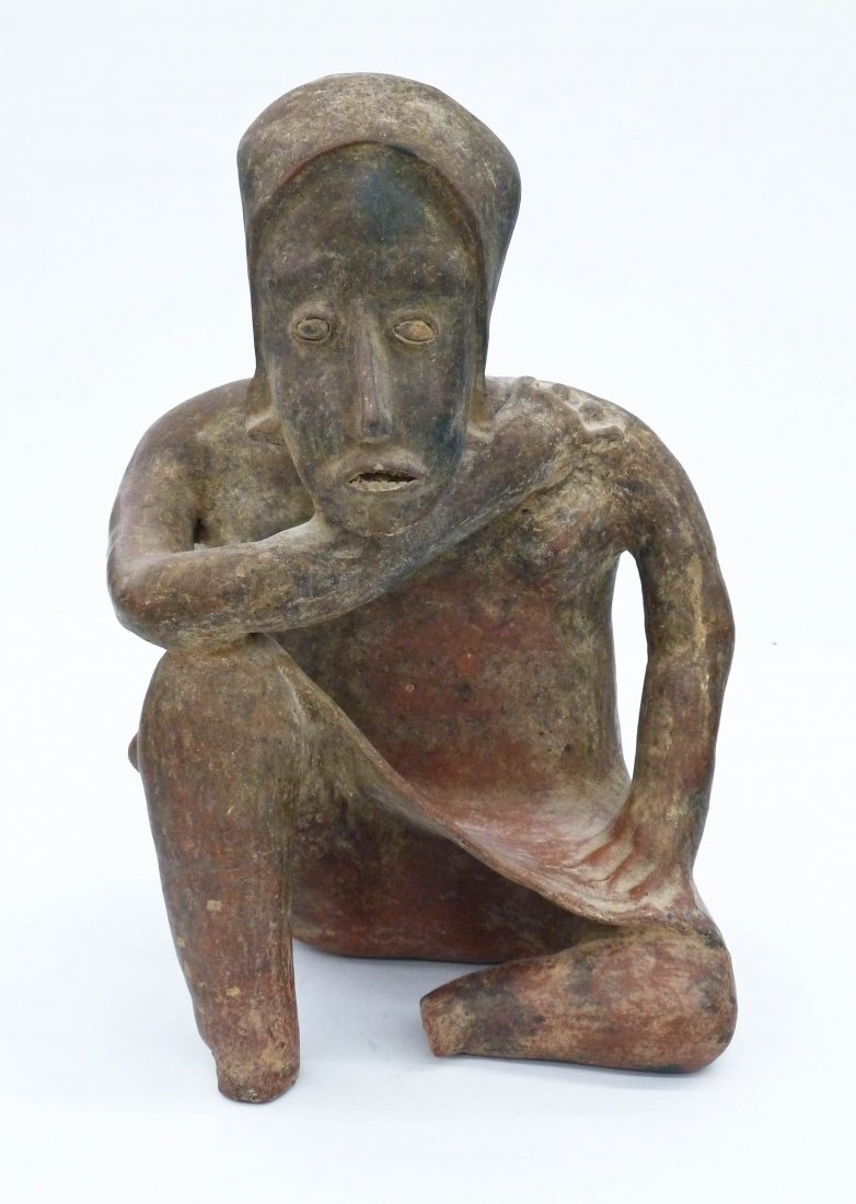 Pre Columbian Jalisco Seated Male Ceramic Figure (1 of 4)