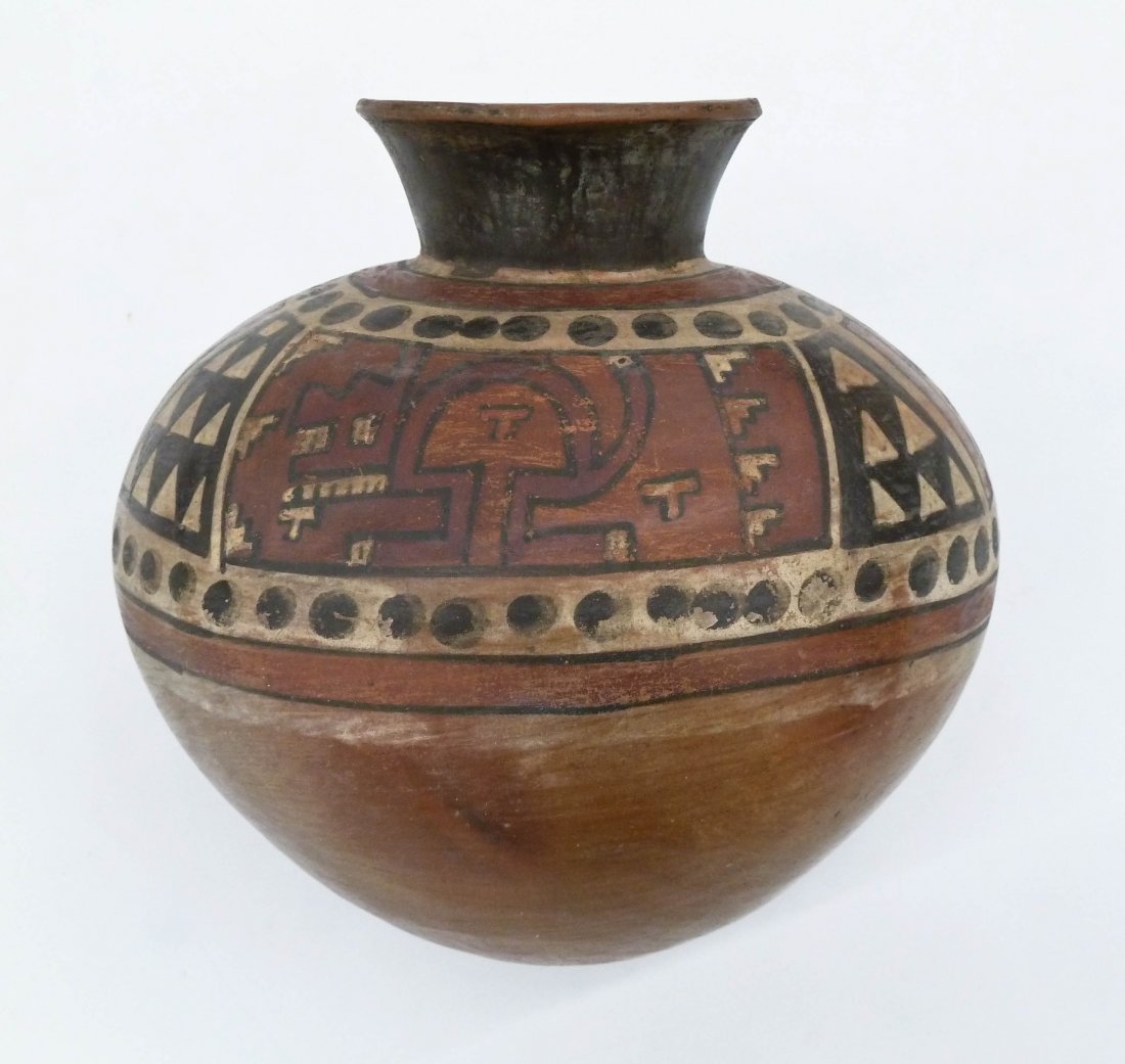 Pre Columbian Nicoya Polychrome Ceramic Jar 8.75''x9''. (1 of 2)