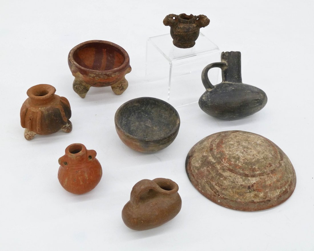 8pc Pre Columbian Miniature Vessels & Bowls. Sizes (1 of 1)