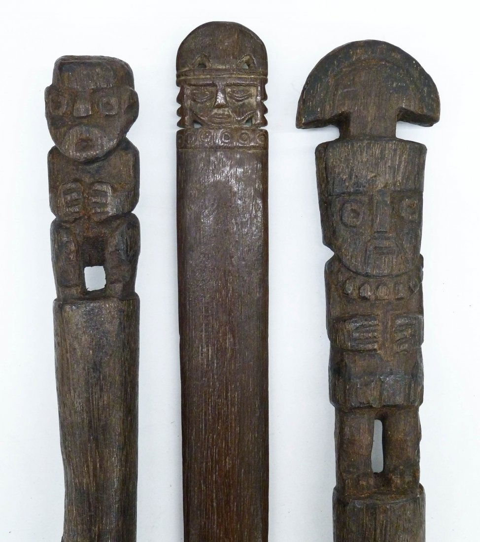 3pc Pre Columbian Huari or Chancay Carved Wood (1 of 2)