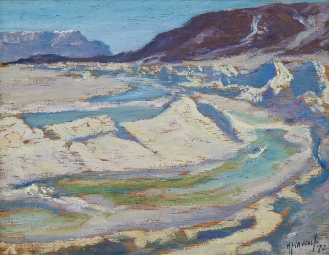 Maurice Haycock (1900-1988 Canadian) ''Edge of the: Maurice Haycock (1900-1988 Canadian) ''Edge of the Shore Ice'' 1972 Oil on Board 11''x14'' Image. Impressionist view of the Alexandra Fjord signed and dated l.r. corner. Inscribed on verso. Total fram