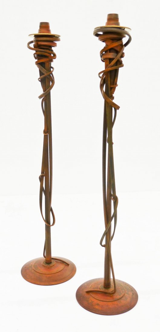 Pair Albert Paley S-72 Sculptural Iron Candlesticks: Pair Albert Paley S-72 Sculptural Iron Candlesticks 25''x6'' Each. Natural patina and signed at base ''ALBERT PALEY 2001''. A consecutive pair marked ''S-72 93'' and ''S-72 94''. Excellent condition w