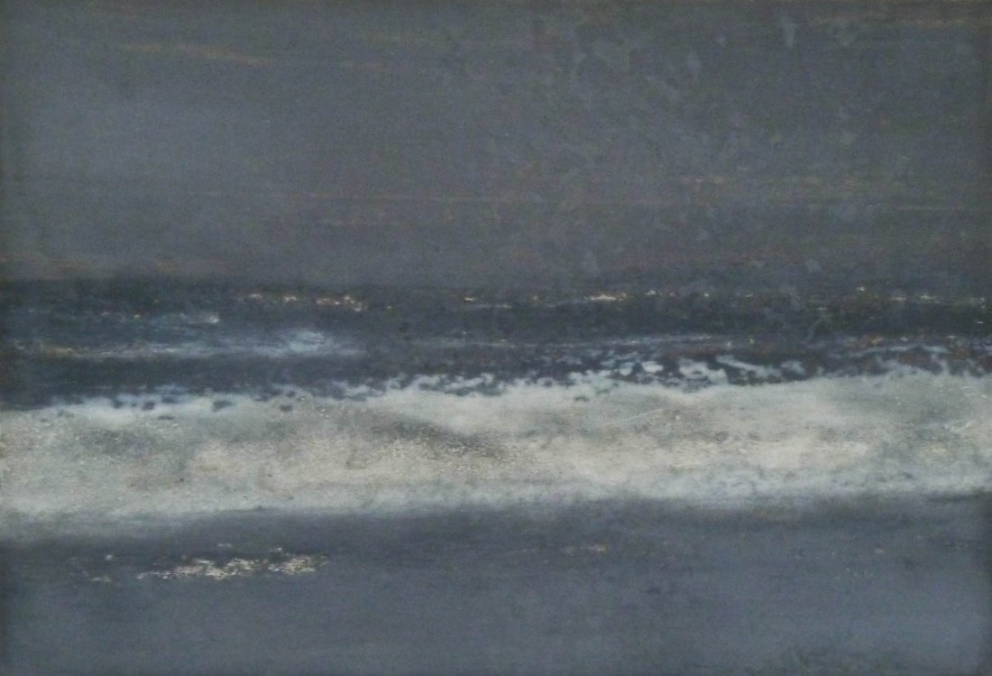 Wesley Wehr (1929-2004 Washington) ''Newport Surf'': Wesley Wehr (1929-2004 Washington) ''Newport Surf'' 1964 Wax Pastel on Board 4.5''x6.5'' Image. Signed and dated l.r. corner with title on verso. Total framed size 11.25''x12.75''. Excellent condition