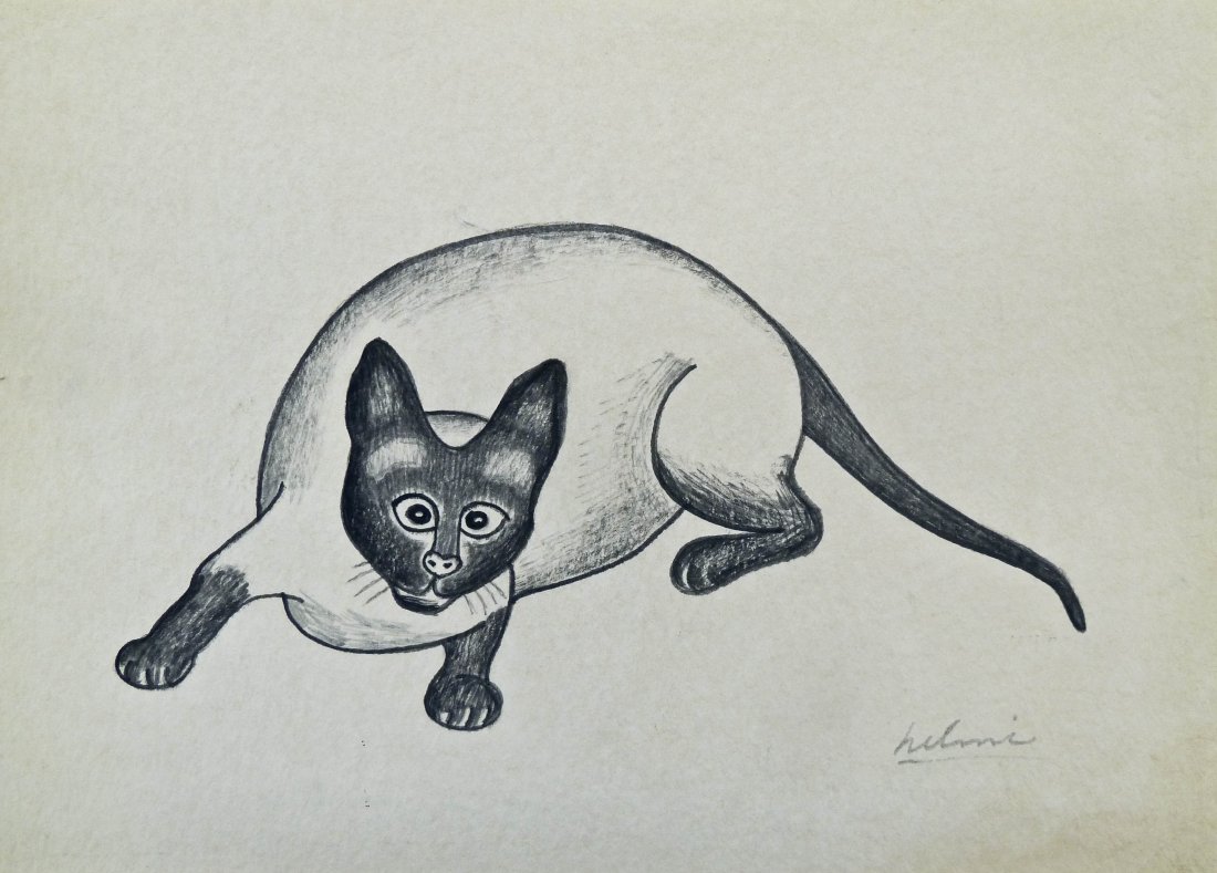 Helmi Juvonen (1903-1985 Washington) Cat Drawing (1 of 1)