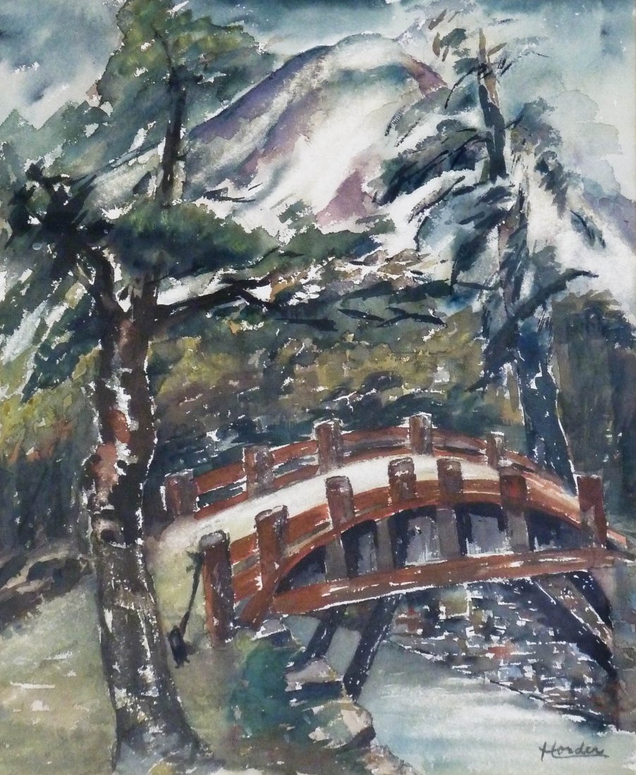 Nellie Horder (1885-1978 American) Northwest Landscape: Nellie Horder (1885-1978 American) Northwest Landscape Watercolor on Paper 19''x16'' Image. Signed l.r. with a total framed size of 28''x24.5''. WPA era work.