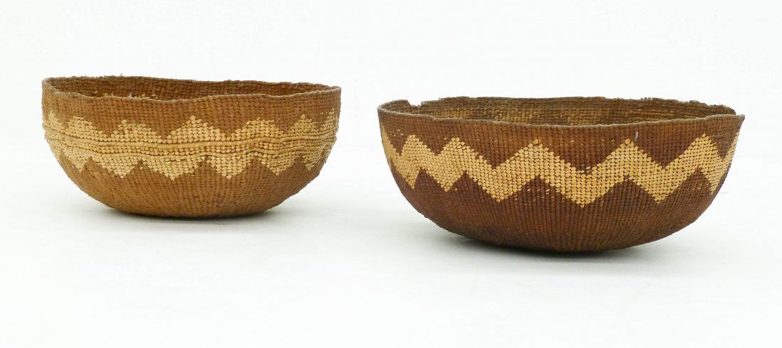 2pc Old Hupa Indian Basketry Eating Bowls. Lot includes (1 of 2)