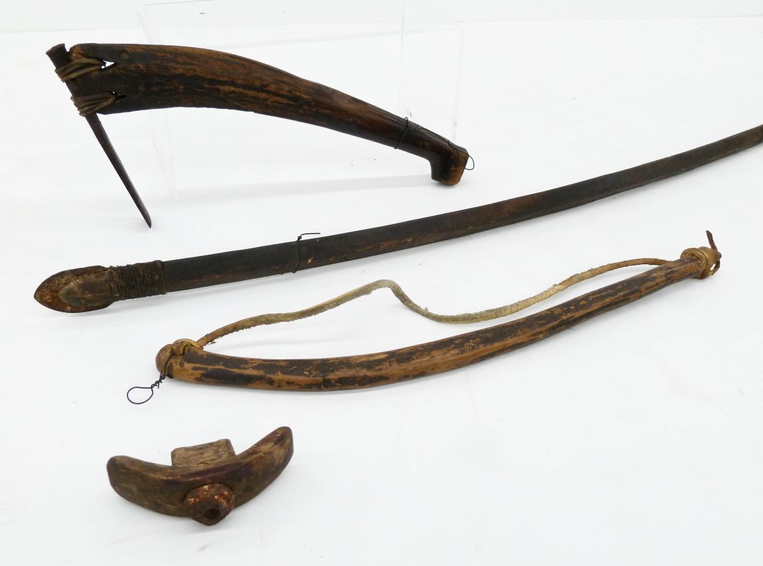 4pc Antique Eskimo Wood Tools. Includes a wood spear (1 of 2)