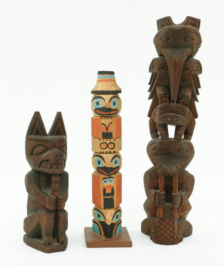 3pc Old Northwest Coast Totem Pole Models. Includes a (1 of 2)