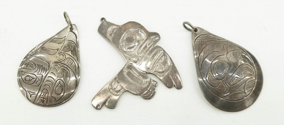 3pc Northwest Coast Silver Art Jewelry. Includes two (1 of 2)