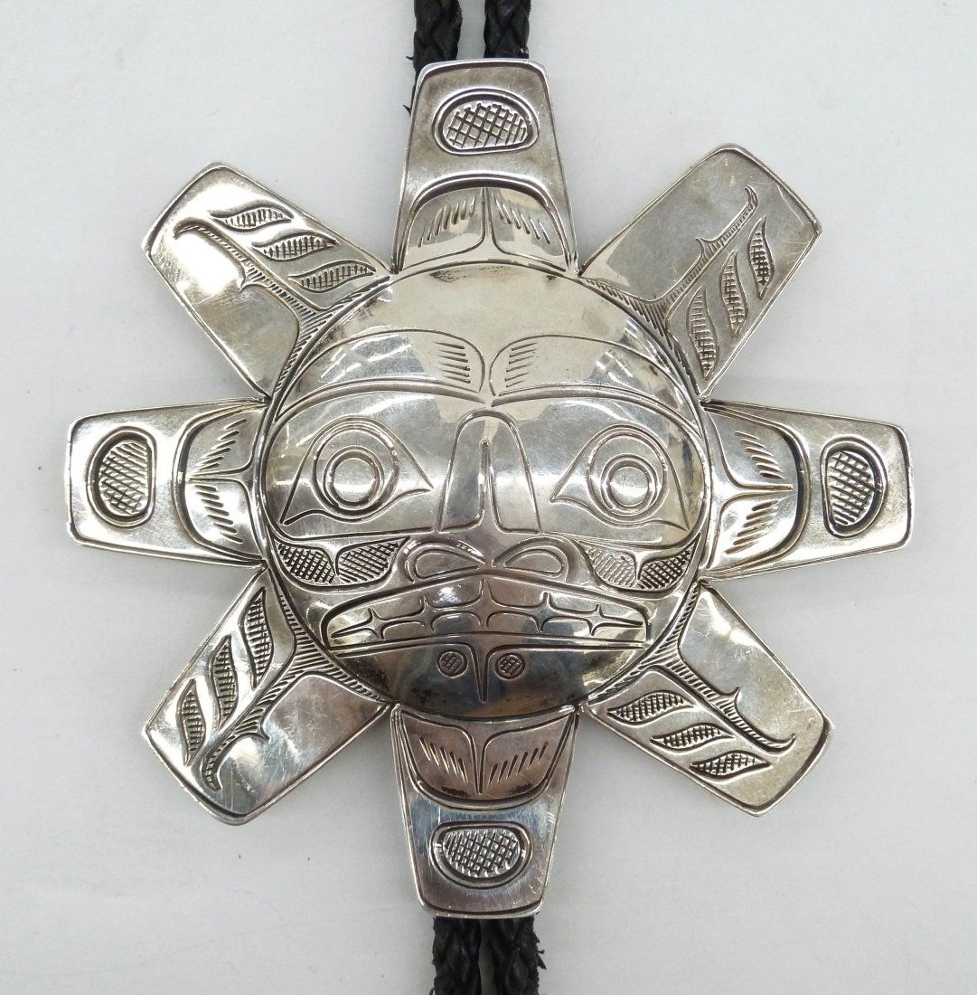 Northwest Coast Native Sun Bolo Tie 3.5''x3.5''. Carved (1 of 3)
