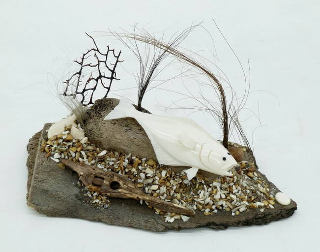 Brian Kulik (b.1976 Inupiaq) Ivory Halibut Scene