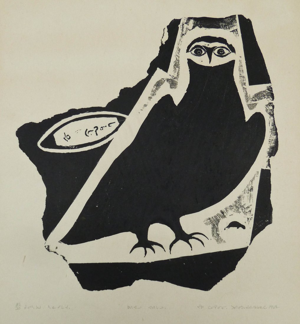 Davidialuk Alasua Amittu (1910-1976 Inuit) Owl Stonecut (1 of 3)