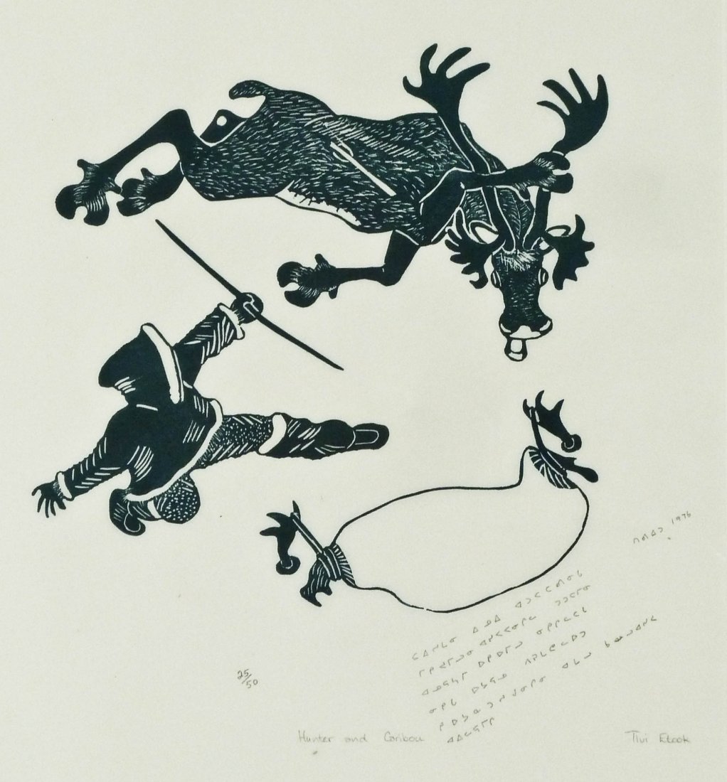 Tivi Etok (b.1929 Inuit) ''Hunter and Caribou'' 1976 (1 of 2)