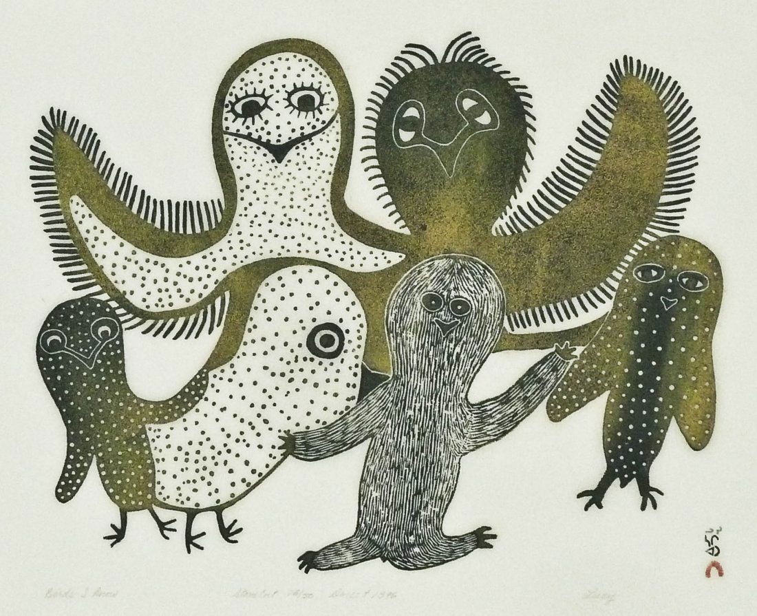 Lucy Qinnuayuak (1915-1982 Inuit) ''Birds I Know'' 1976 (1 of 2)