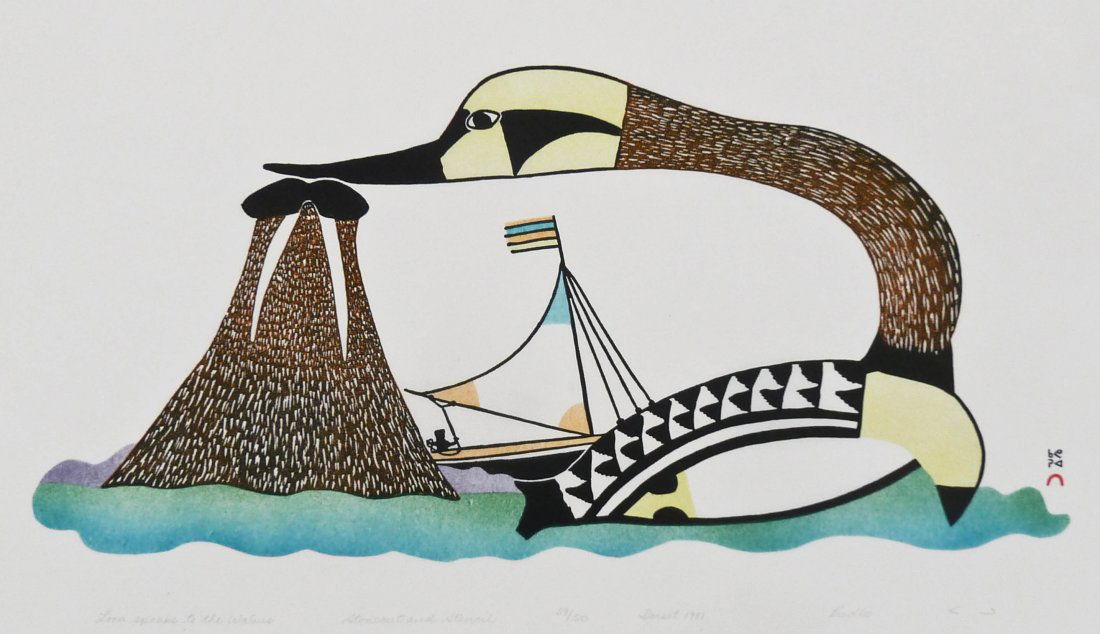 Pudlo Pudlat (1916-1992 Inuit) ''Loon Speask to The (1 of 2)