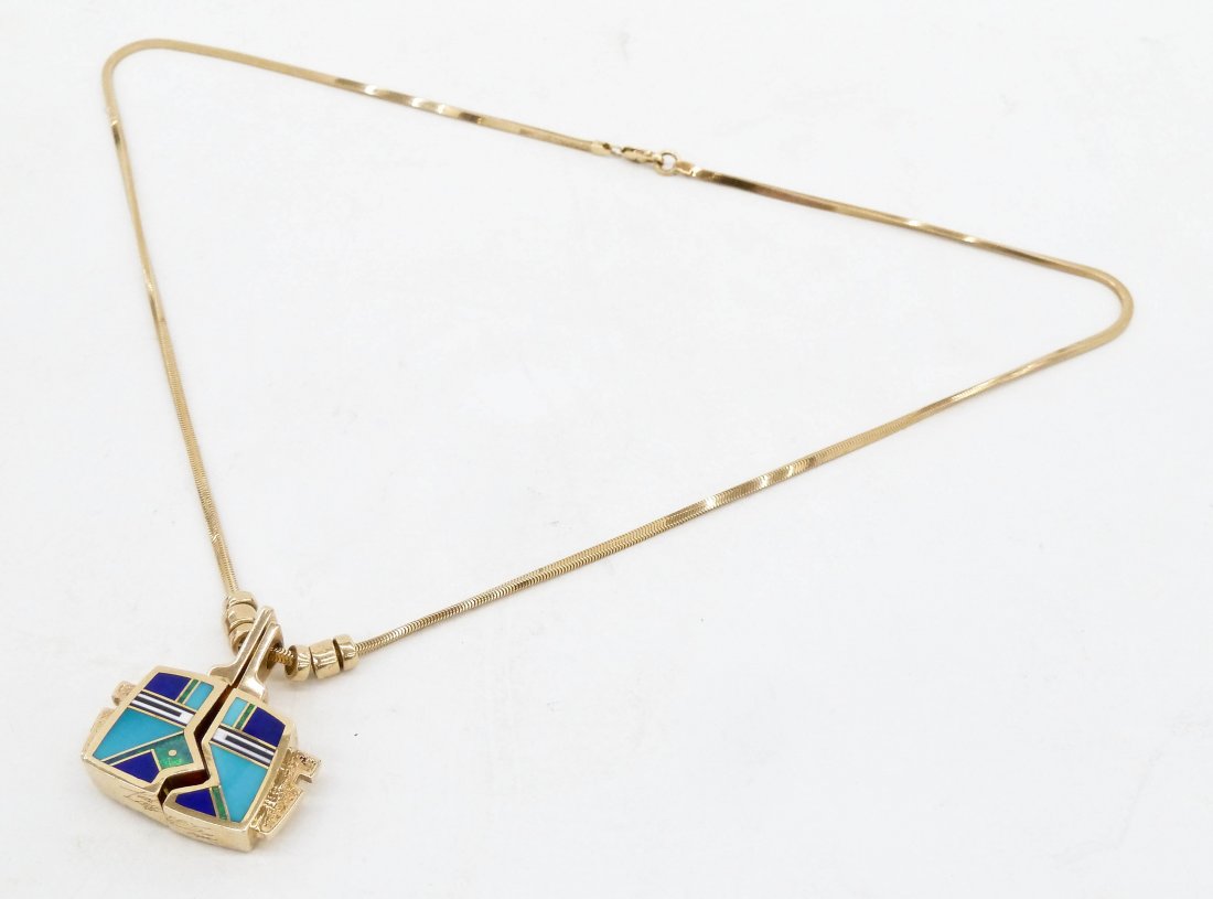 Ray Tracey 14k Navajo Pendant Necklace. Turquoise and (1 of 4)