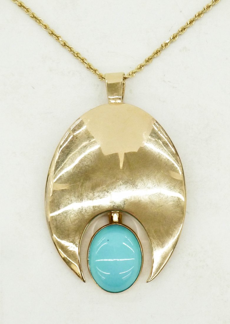 Robert Stull 14k Turquoise Pendant Necklace (1 of 3)