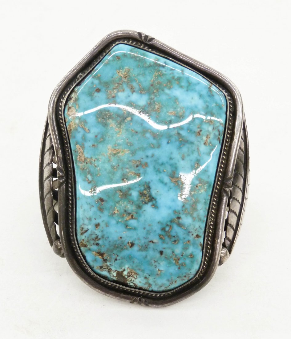 Large Navajo Silver & Turquoise Cuff Bracelet (1 of 3)