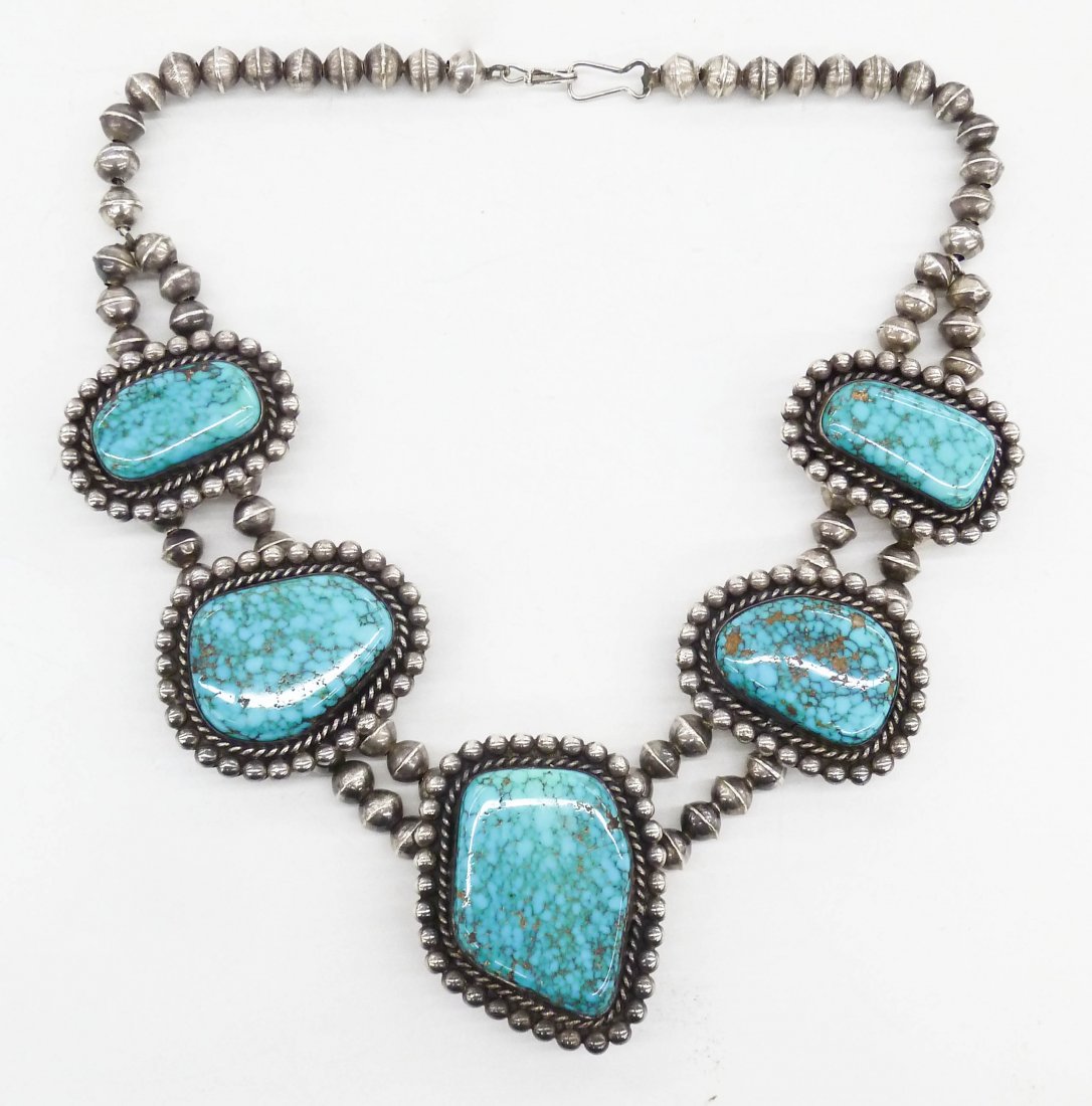 Navajo Silver & Turquoise Choker Necklace 17''. A (1 of 2)