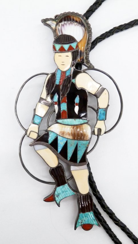 Eddie Beyuka (1920-2002 Zuni) Figural Bolo Tie 6''x3''. (1 of 3)