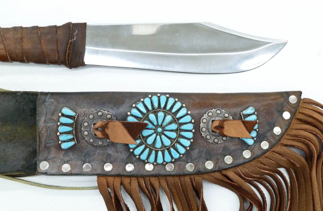 Zuni Silver & Turquoise Sheath Knife 19.5''x3.5''. A (1 of 2)