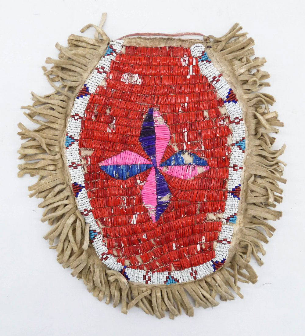 Antique Plains Quilled Bag 10''x9''. Polychrome beaded (1 of 2)