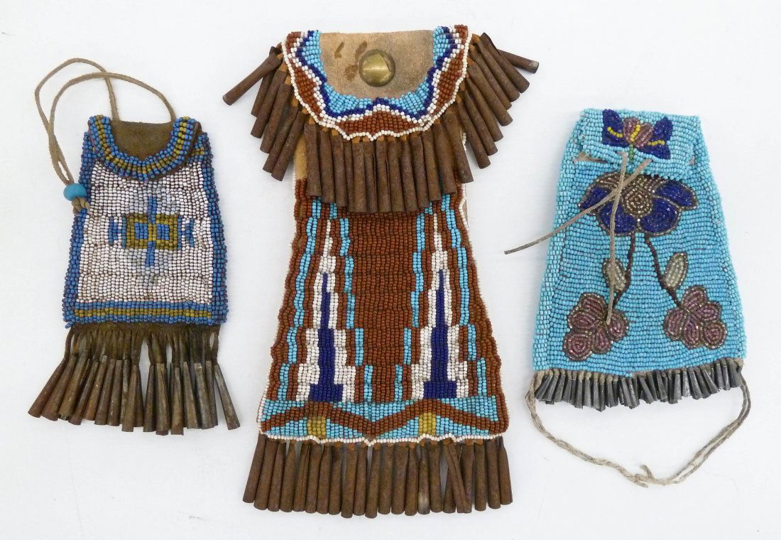 3pc Old Plains Beaded Strike-a-Lite Bags. Lot includes (1 of 2)