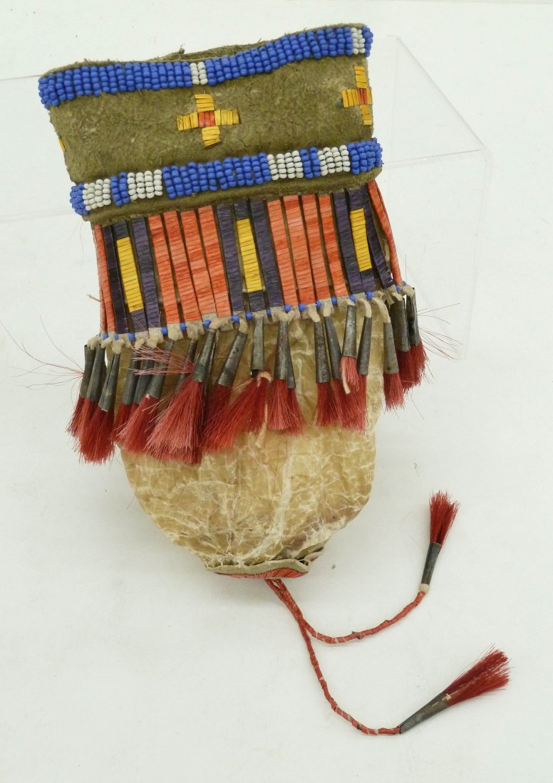 Old Plains Quilled Bladder Bag 8.5''x5.5''. Beaded and (1 of 2)