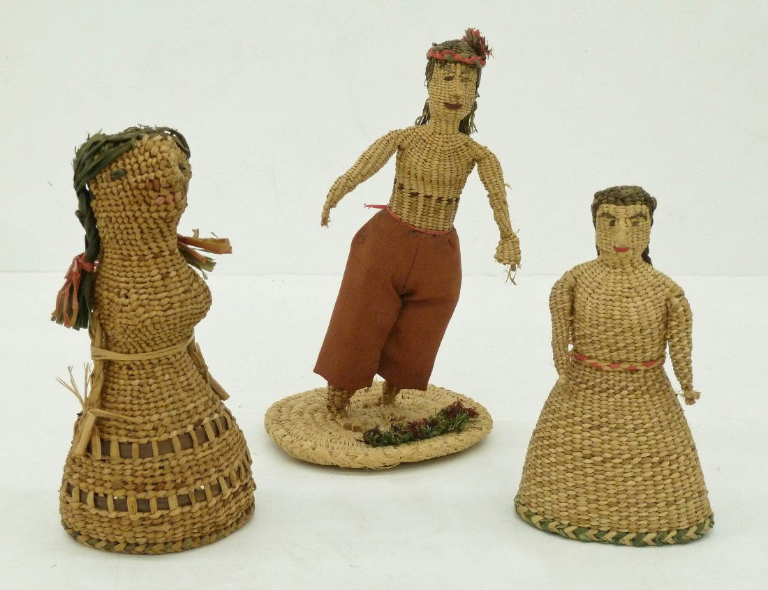 3pc Old Quinault Indian Basketry Dolls. Standing male (1 of 1)