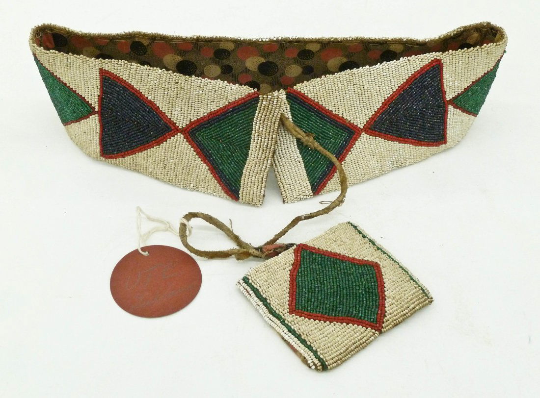 Old Ute Indian Beaded Belt 30''x3''. An early (1 of 2)