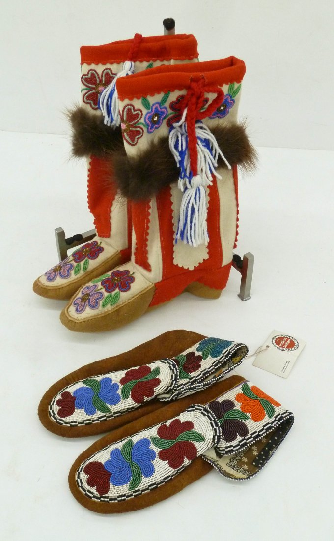 2 Pairs Eskimo Beaded Mukluks & Moccasins. Includes a (1 of 3)