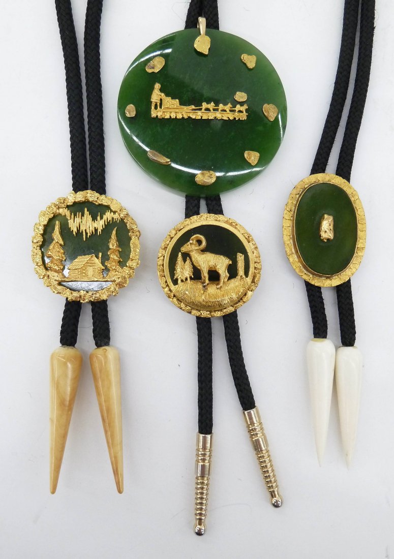 4pc Alaskan Jade & Gold Nugget Jewelry. Includes an