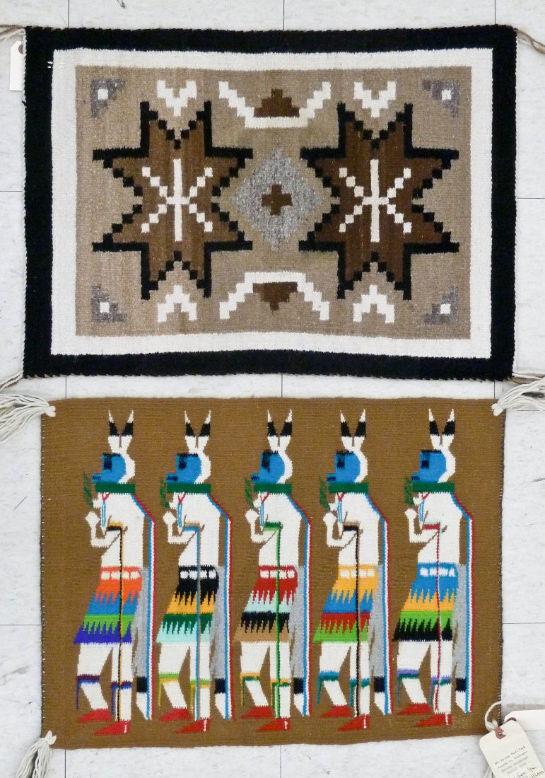 2pc Navajo Wool Rug Mats. Includes blue face yei rug by (1 of 2)