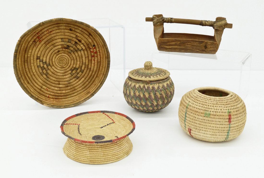 5pc Old Alaskan Indian Baskets. Includes an Athabascan (1 of 2)