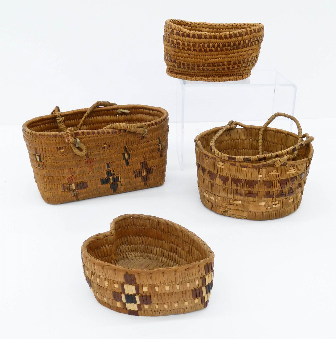 4pc Old Lillooet Indian Hard Baskets. Includes two hand (1 of 3)
