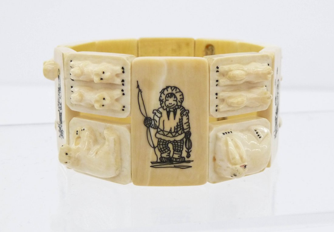Old Eskimo Figural Ivory Bracelet 2.5"x1.25". Native ma (1 of 5)
