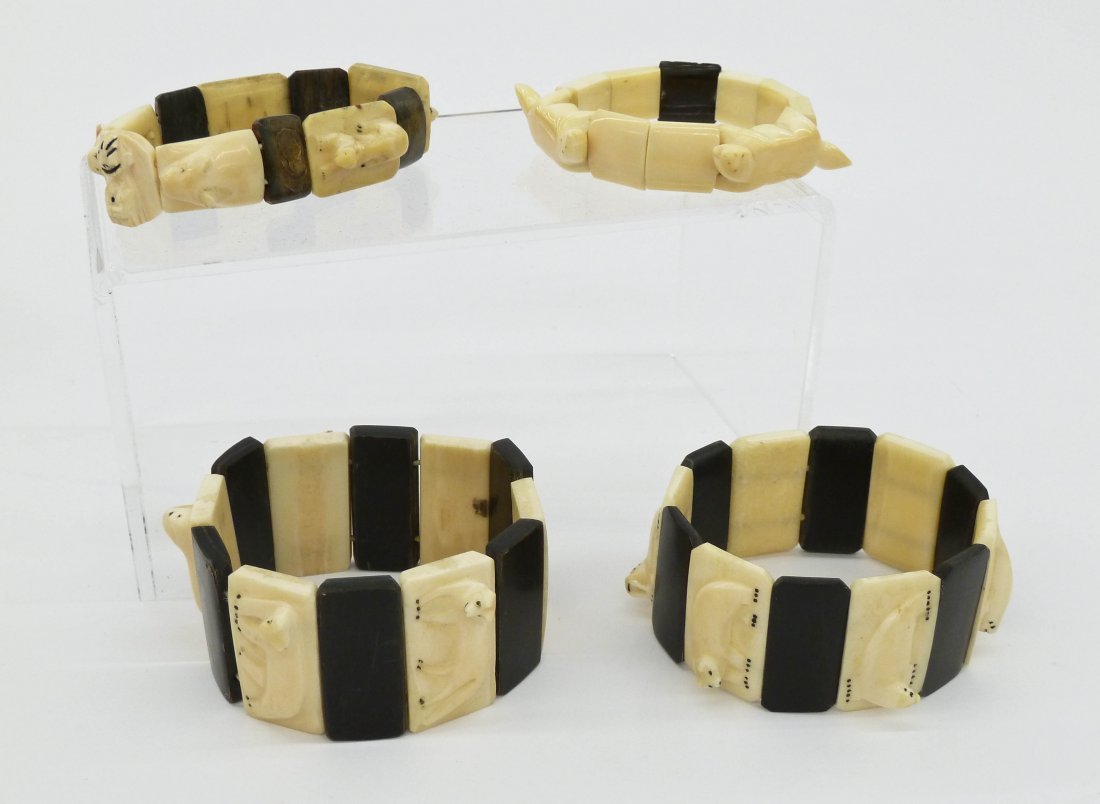 4pc Old Alaskan Eskimo Ivory Bracelets. Native made wit (1 of 3)